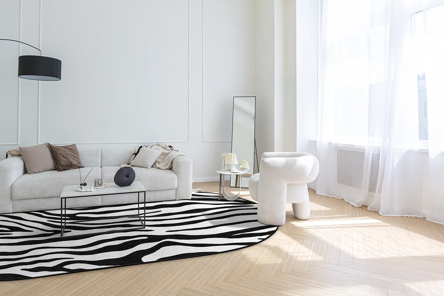 Oválny koberec - Zebra (čierny/biely)