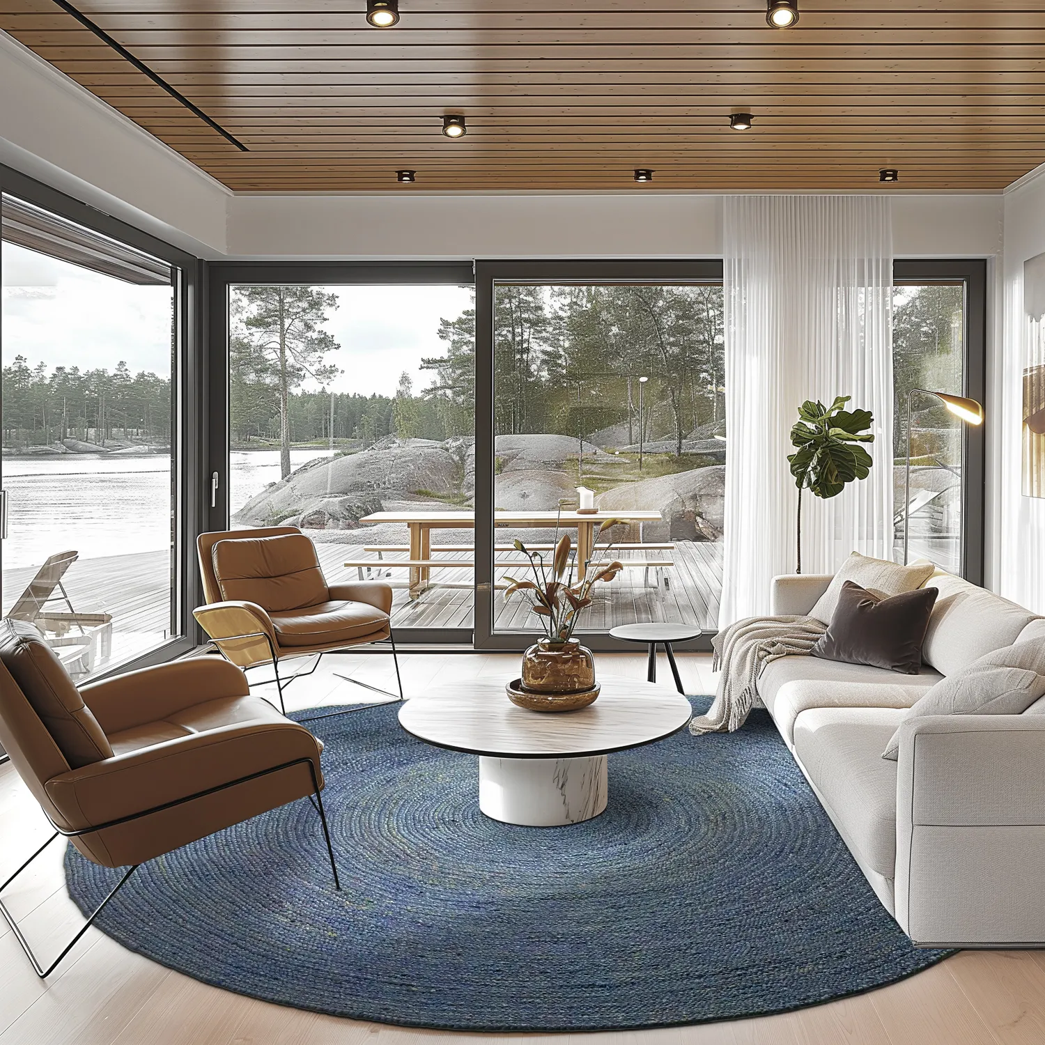 Kruhový jutový koberec - Amasia (modrý)