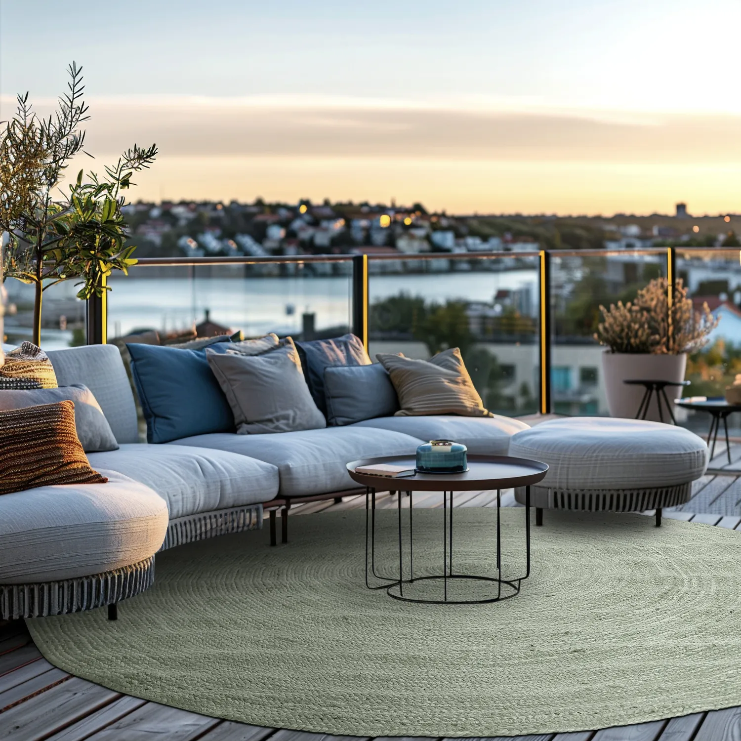 Kruhový jutový koberec - Amasia (šedý)