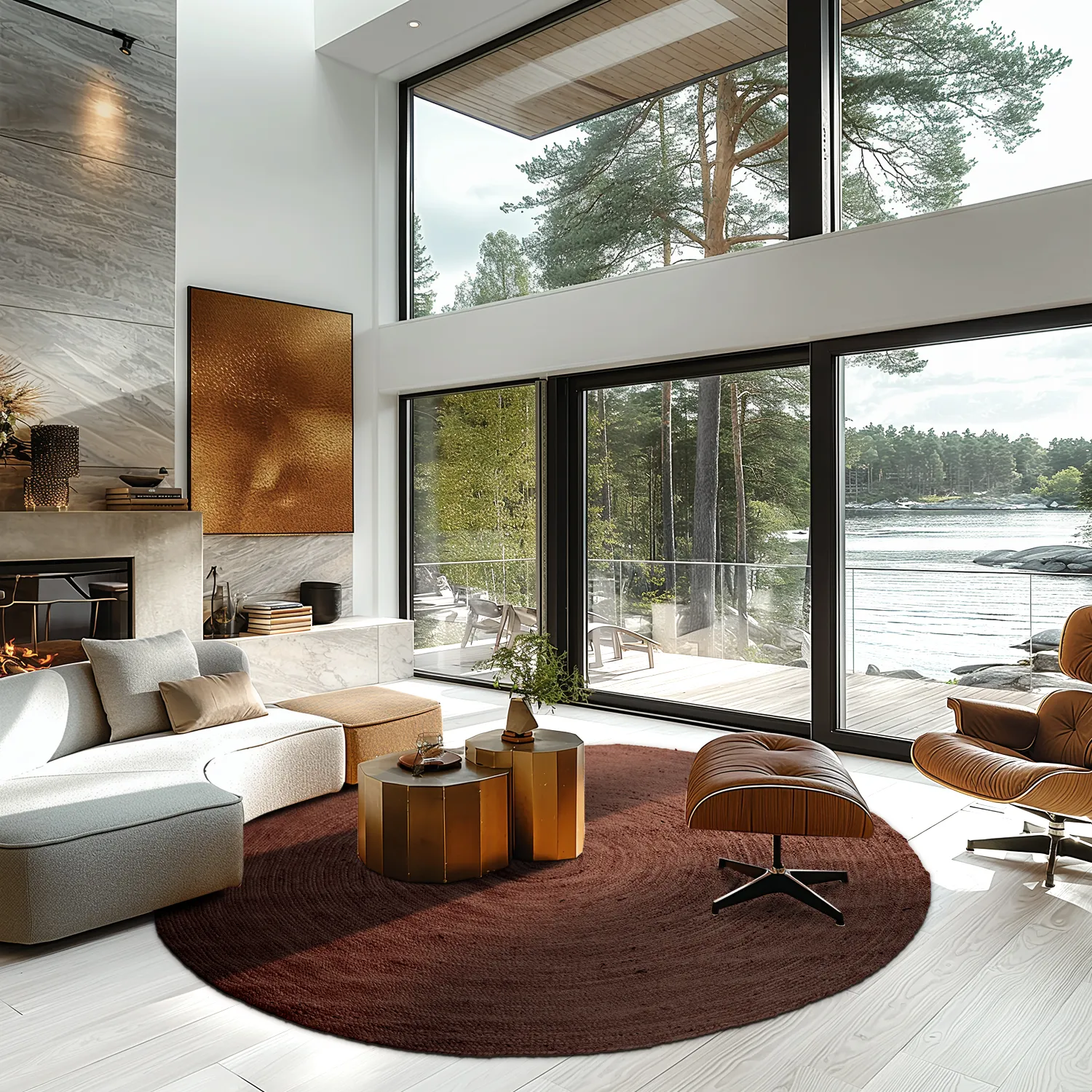 Kruhový jutový koberec - Amasia (káva)