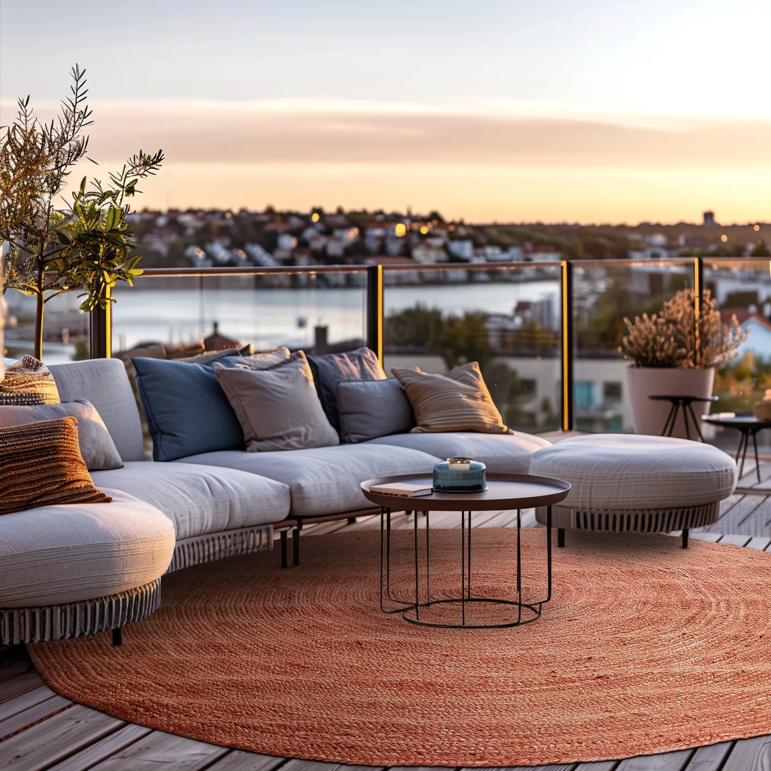 Kruhový jutový koberec - Amasia (gaštanový)