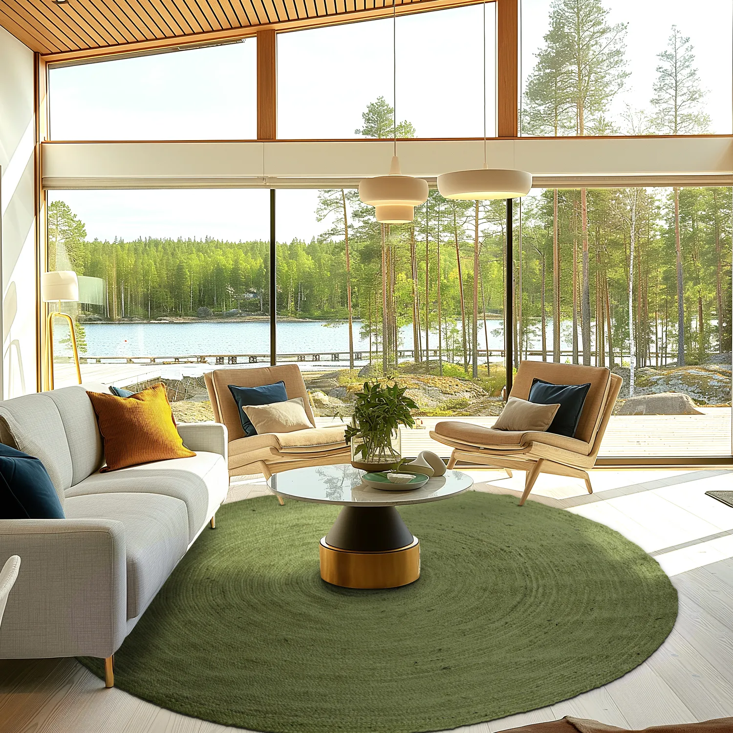 Kruhový jutový koberec - Amasia (vojenská zelená)