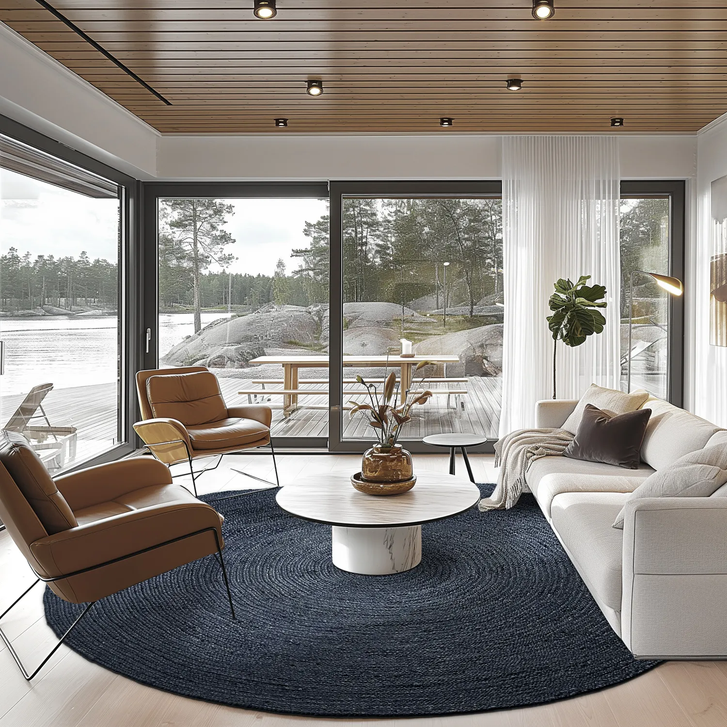 Kruhový jutový koberec - Amasia (tmavomodrý)