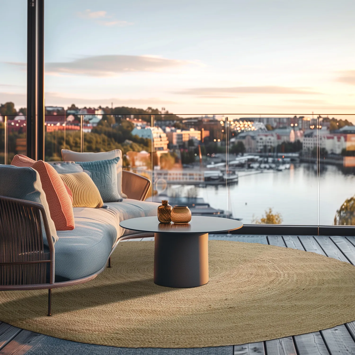 Kruhový jutový koberec - Amasia (prírodný)