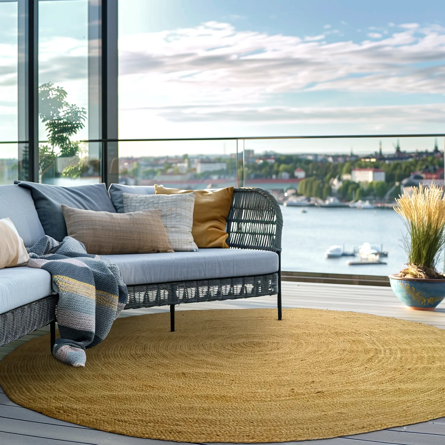 Kruhový jutový koberec - Amasia (oranžový)