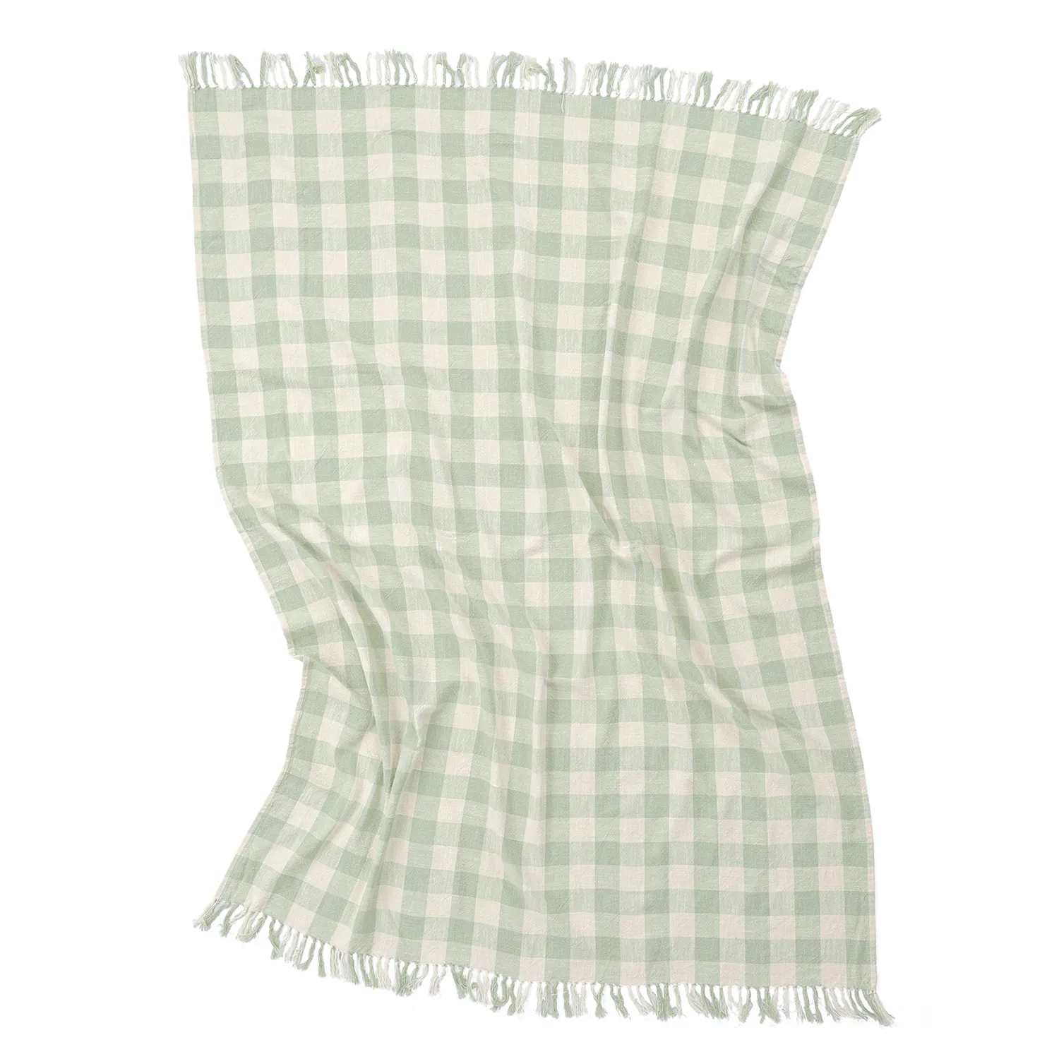 Filtar - Isela check cotton throw (cream/ljusgrön)