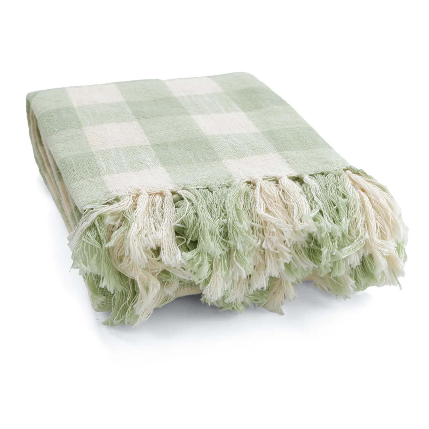 Filtar - Isela check cotton throw (cream/ljusgrön)