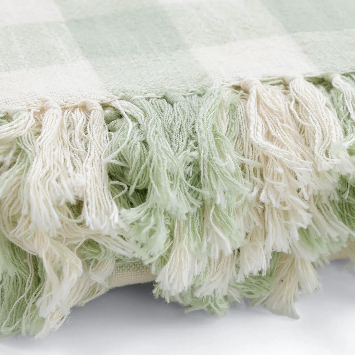 Filtar - Isela check cotton throw (cream/ljusgrön)