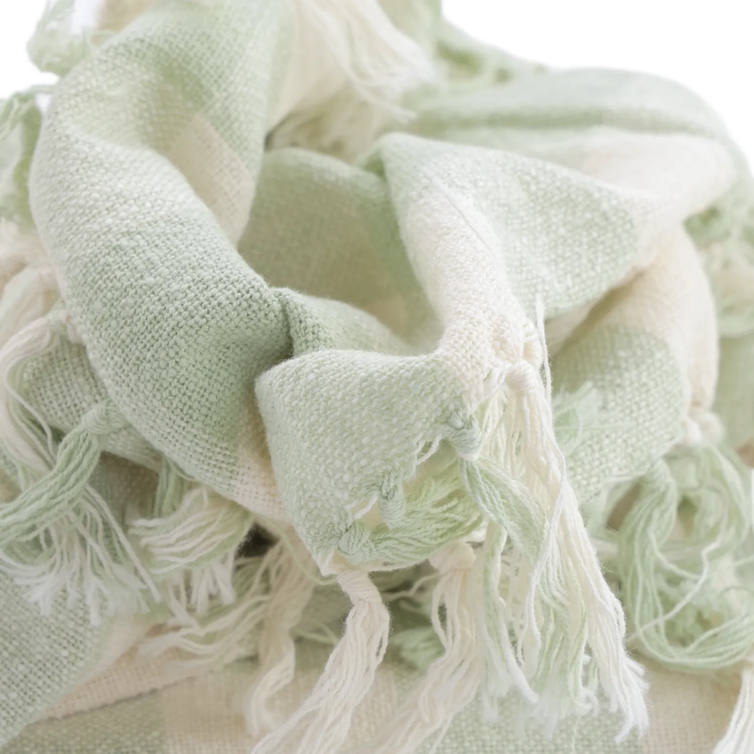 Filtar - Isela check cotton throw (cream/ljusgrön)