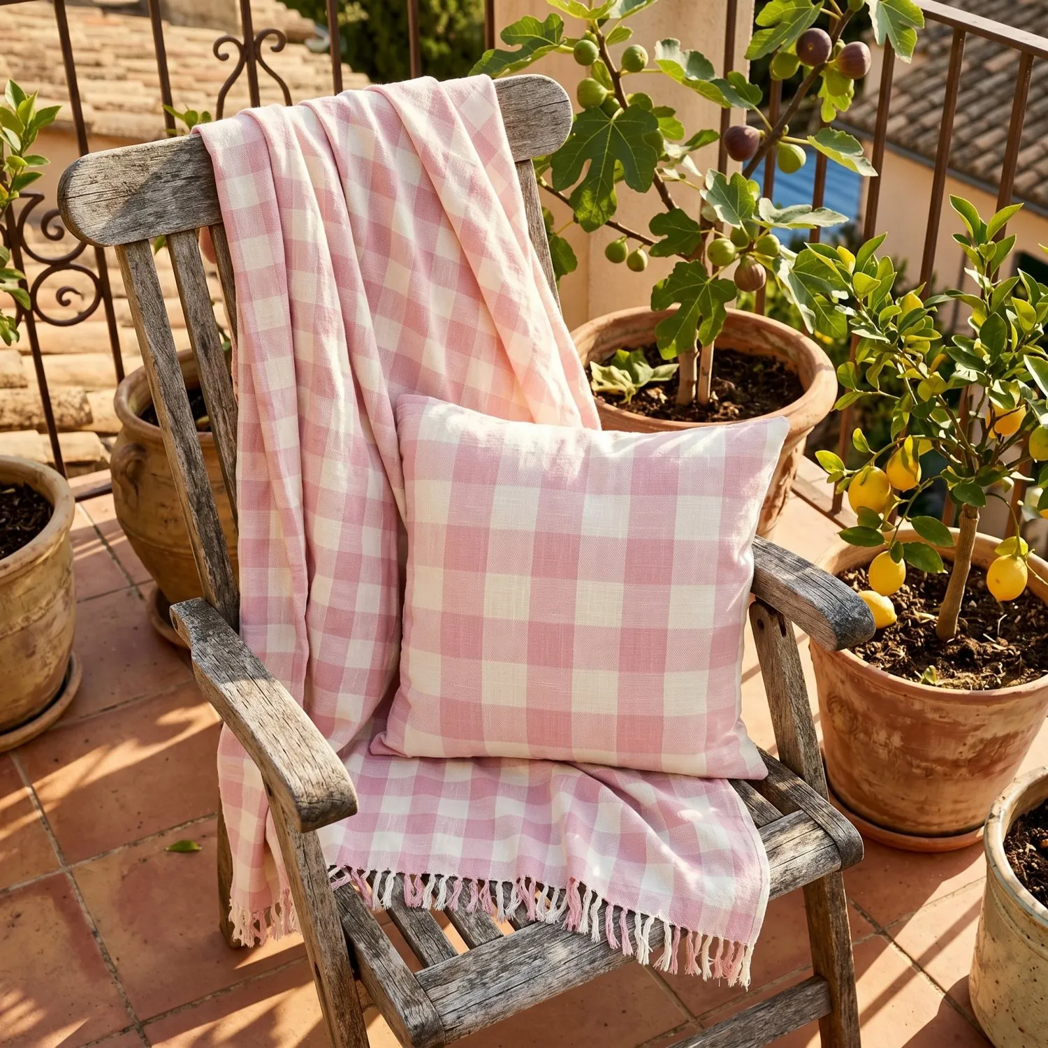 Filtar - Isela check cotton throw (cream/rosa)
