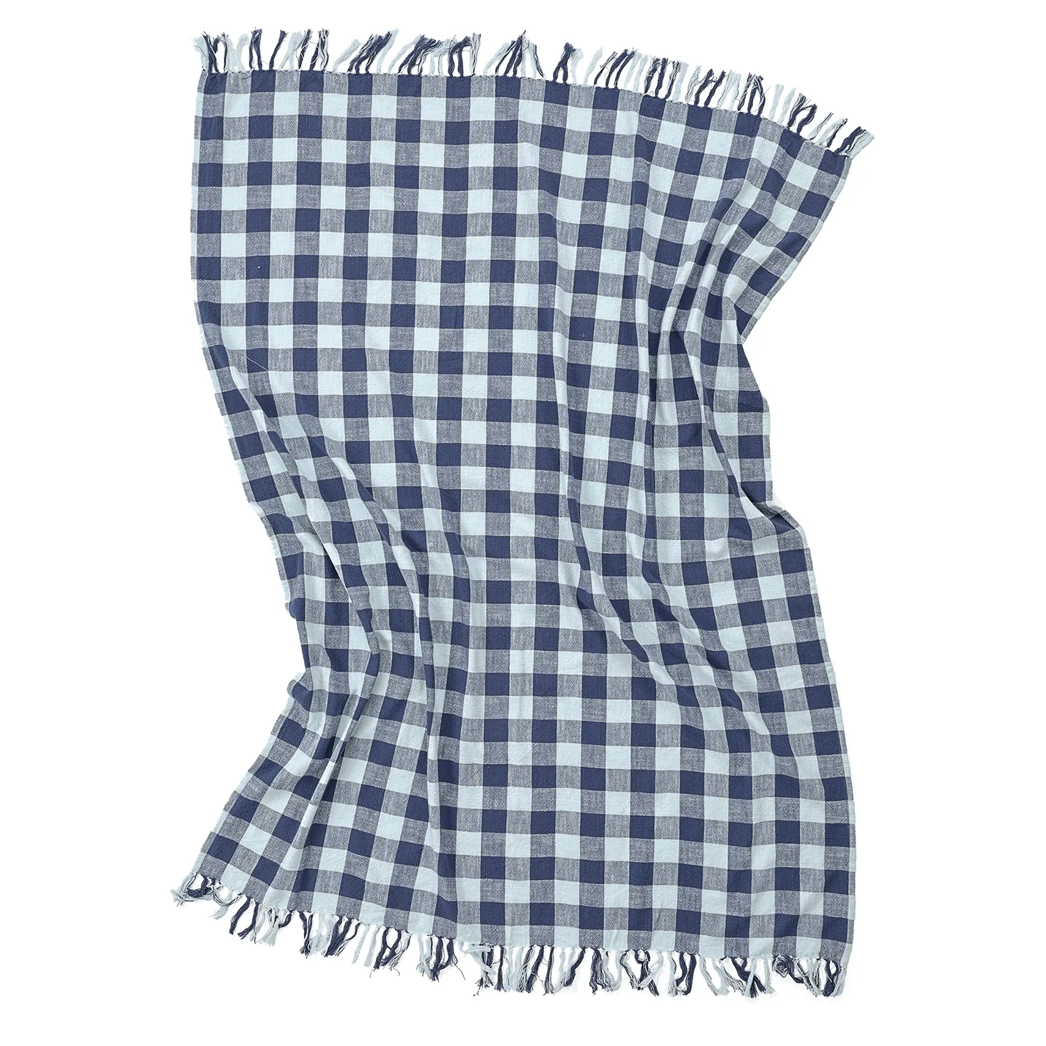Filtar - Isela check cotton throw (navy/ljusblå)