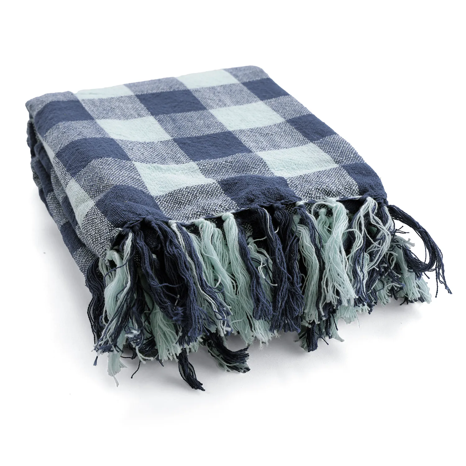 Filtar - Isela check cotton throw (navy/ljusblå)