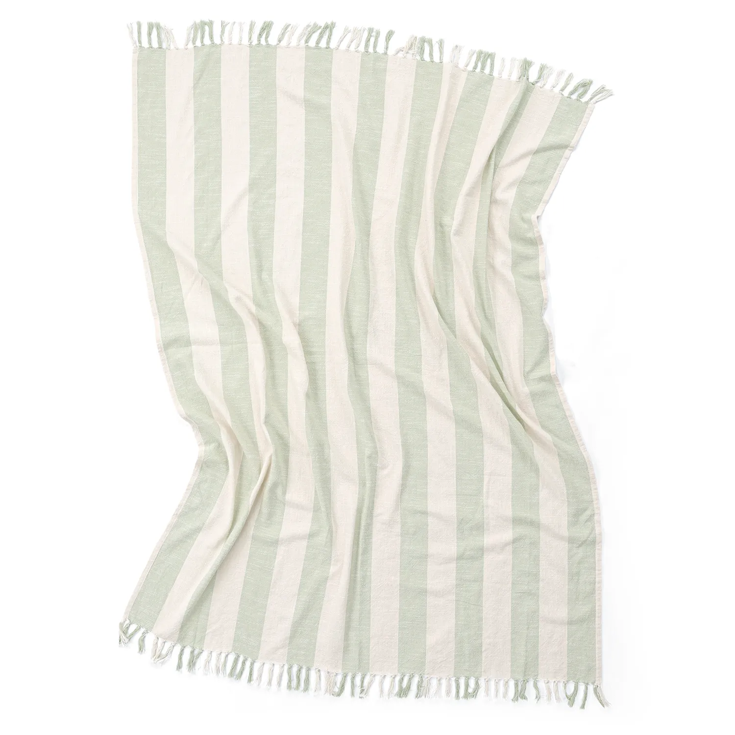 Filtar - Kora stripe cotton throw (cream/ljusgrön)