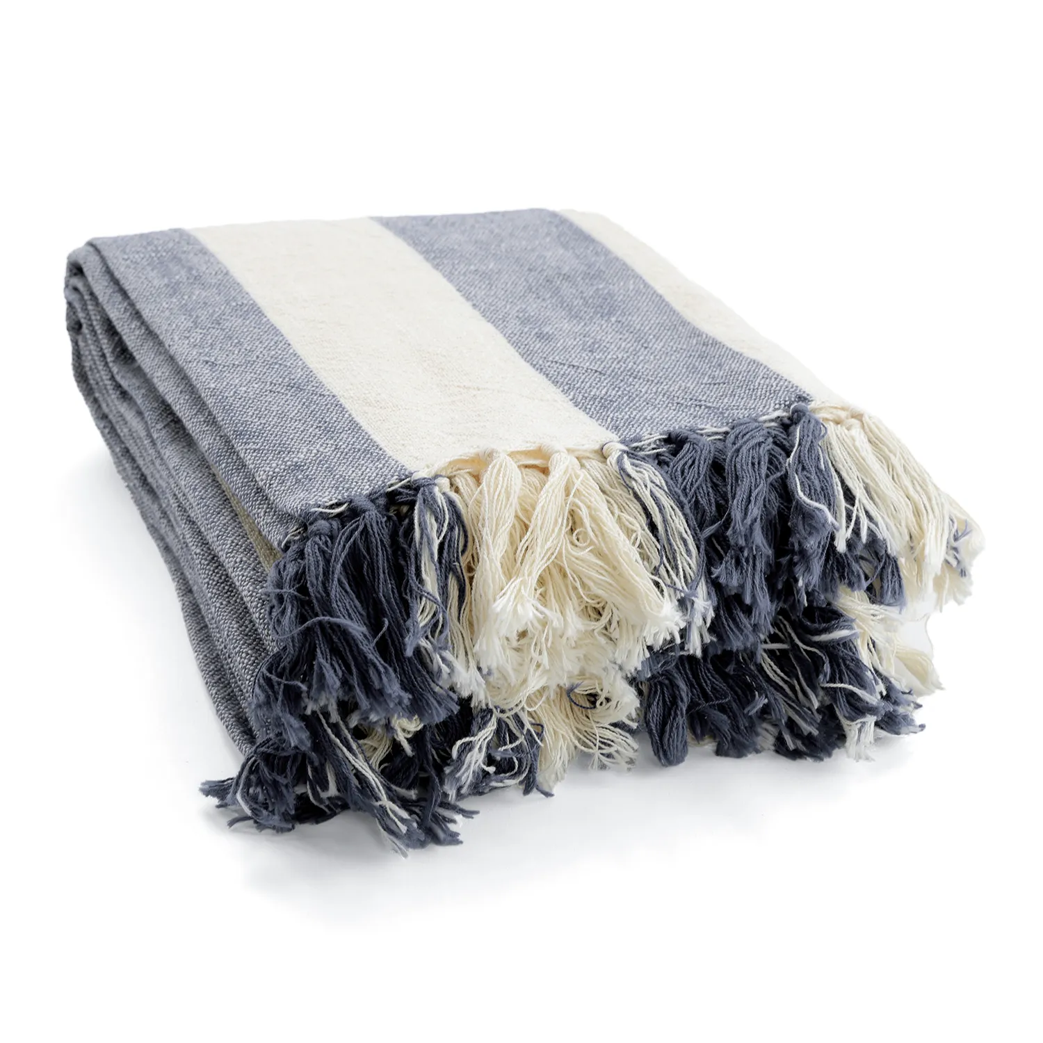 Filtar - Kora stripe cotton throw (cream/navy)