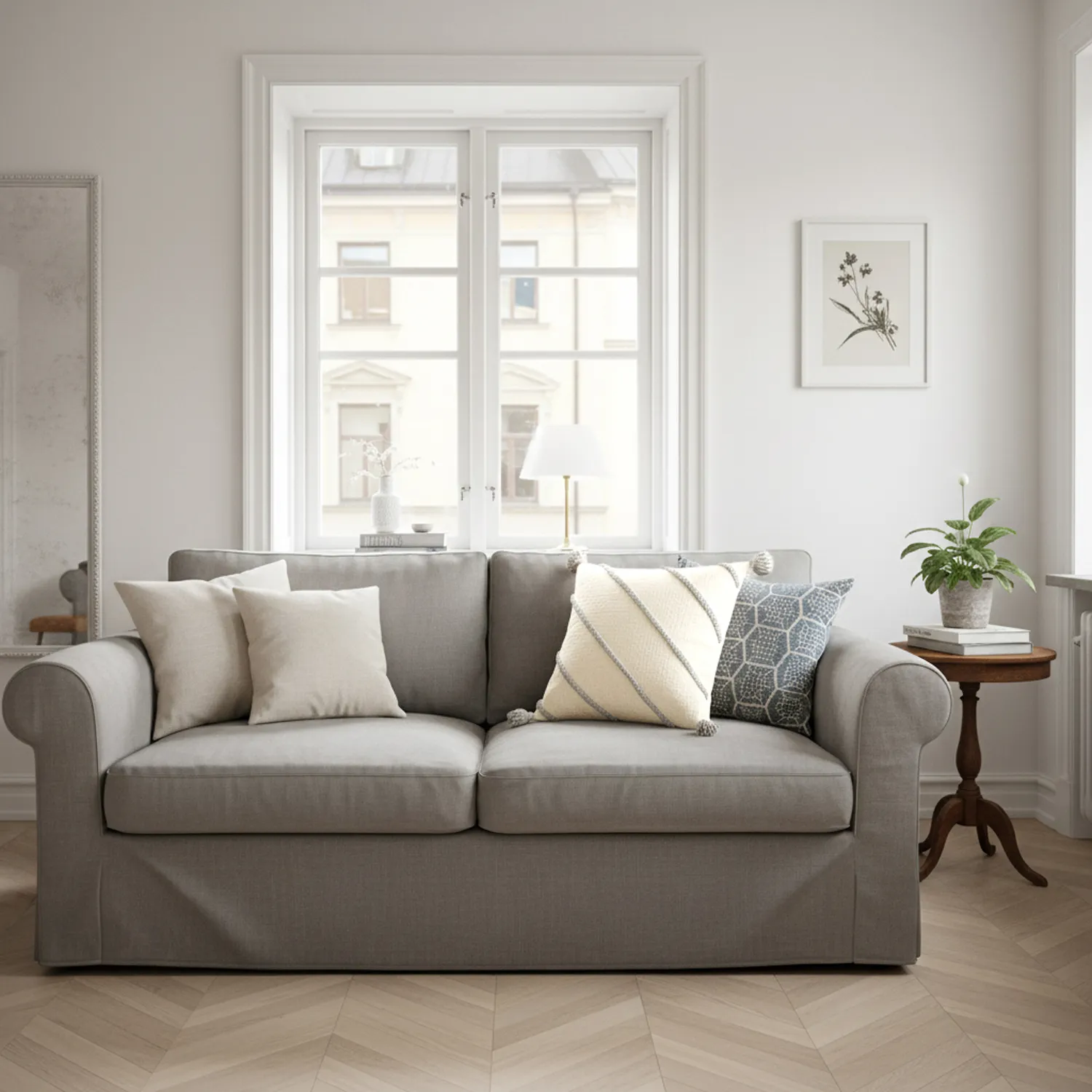 Puzdro na vankúš - Montreux (off white/sivá)