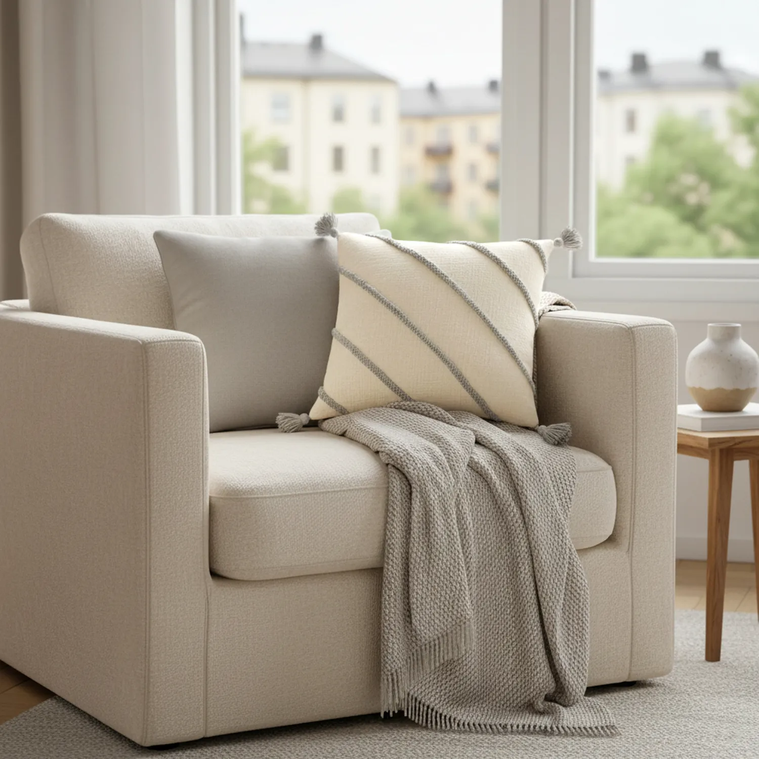 Puzdro na vankúš - Montreux (off white/sivá)