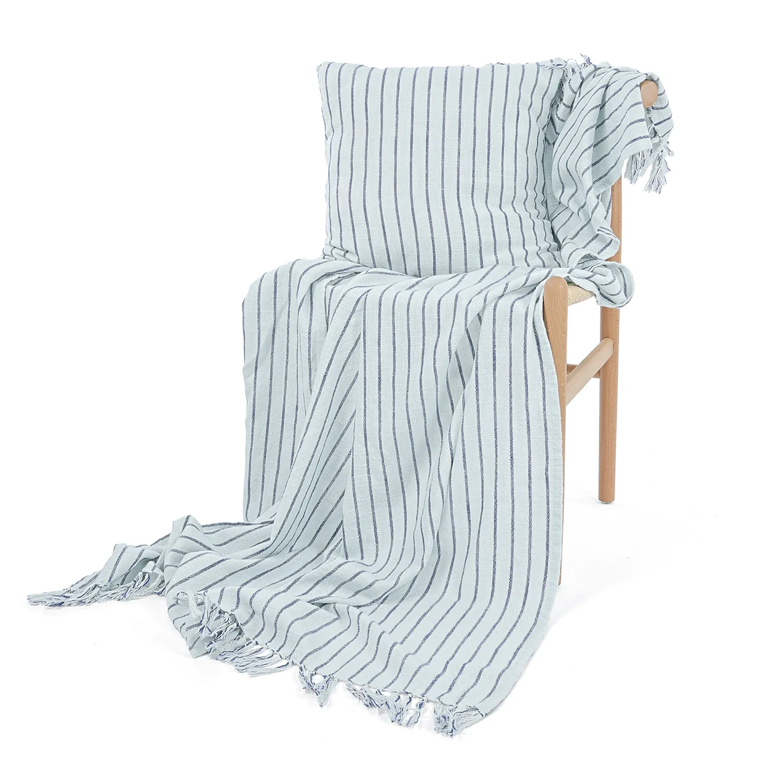 Kuddfodral - Rumi stripe cotton cushion cover (ljusblå/navy/cream)