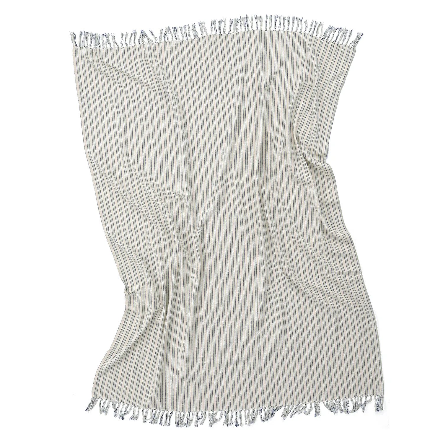 Filtar - Rumi stripe cotton throw (cream/navy/ljusgrön)