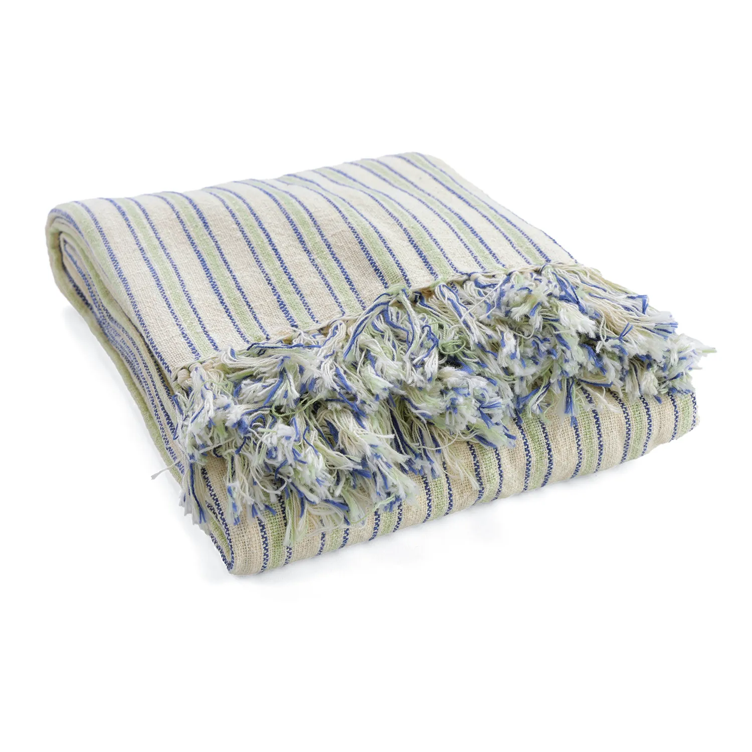 Filtar - Rumi stripe cotton throw (cream/navy/ljusgrön)