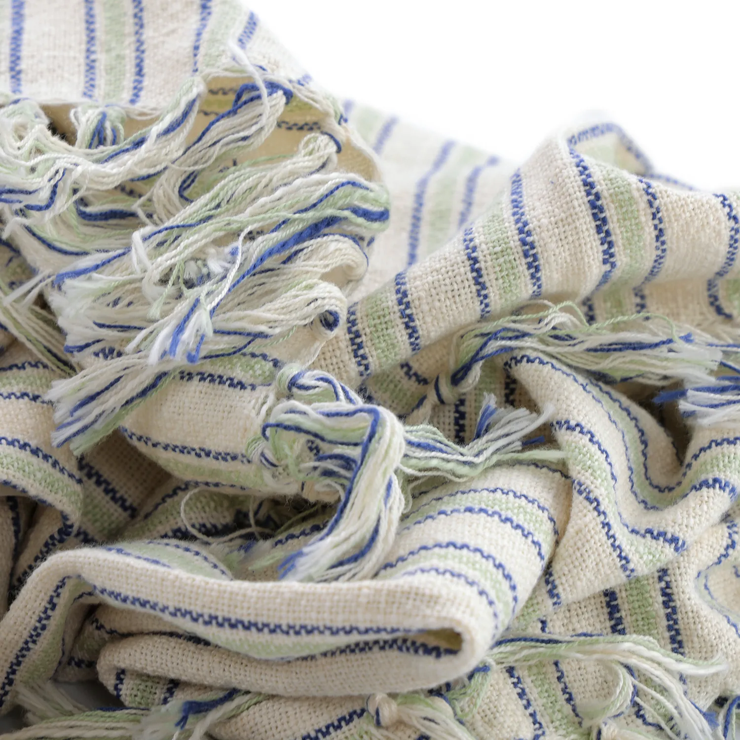 Filtar - Rumi stripe cotton throw (cream/navy/ljusgrön)