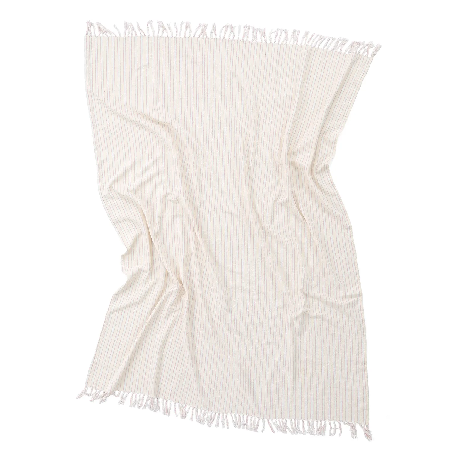 Filtar - Rumi stripe cotton throw (cream/rosa/ljusblå)