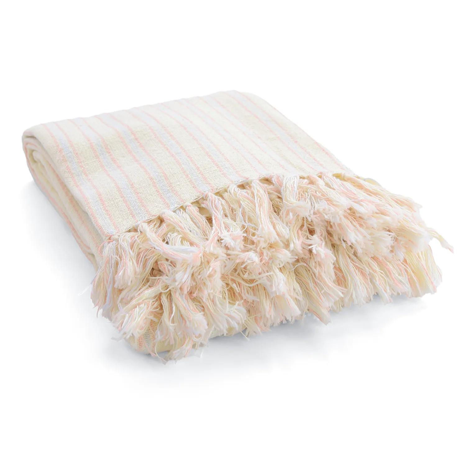 Filtar - Rumi stripe cotton throw (cream/rosa/ljusblå)