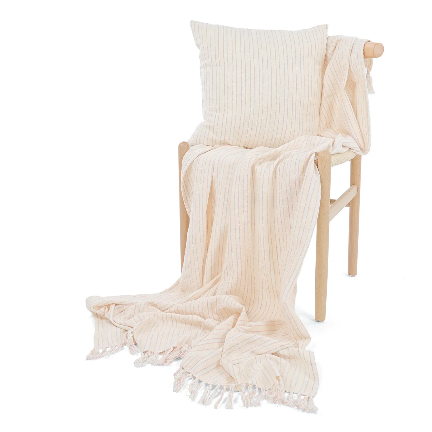 Filtar - Rumi stripe cotton throw (cream/rosa/ljusblå)