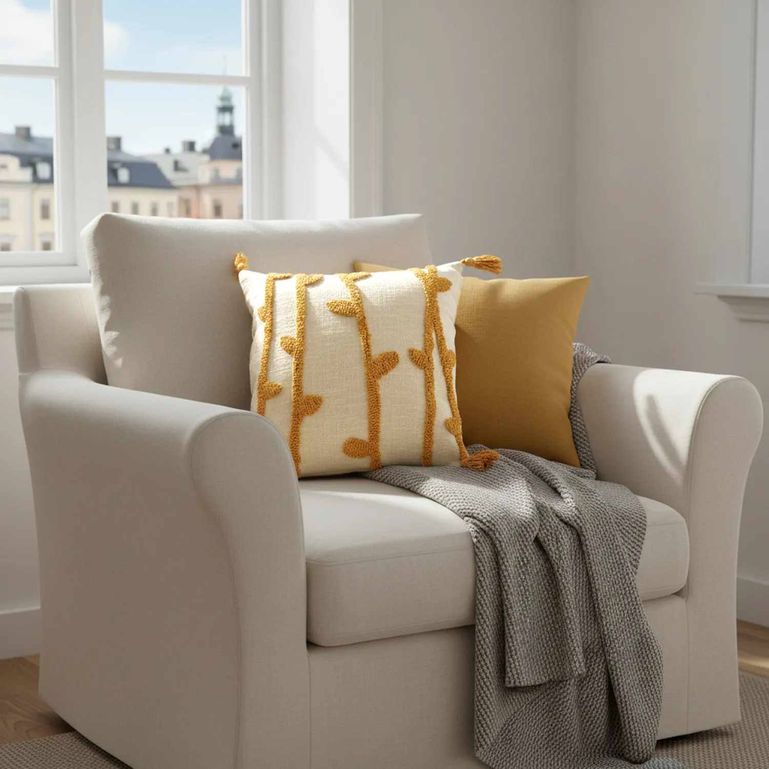 Puzdro na vankúš - Vine (biela/žltá)