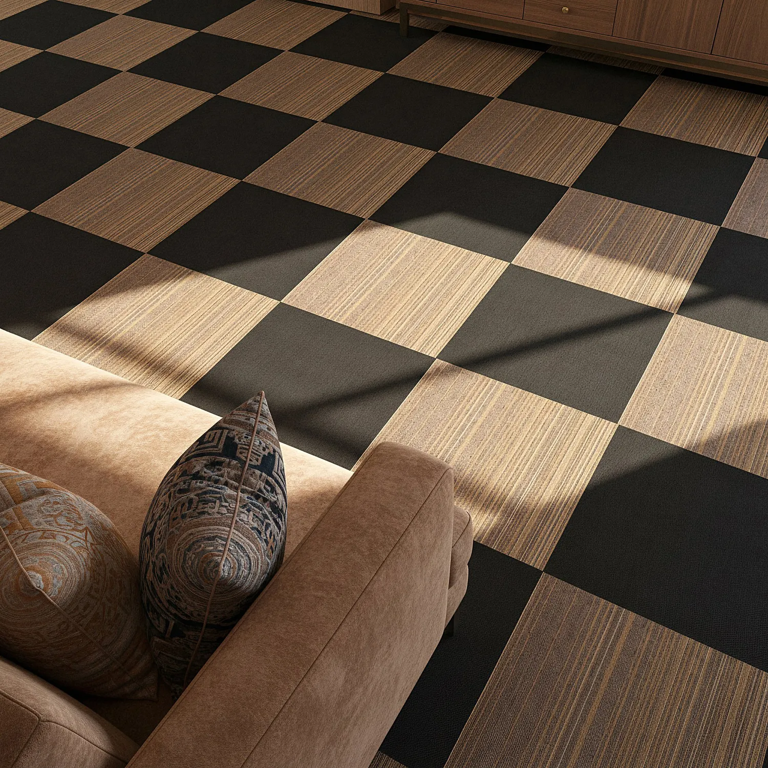 Koberec - Almeria Textilné dlaždice 24 ks. (hnedé nepravidelné pruhy)