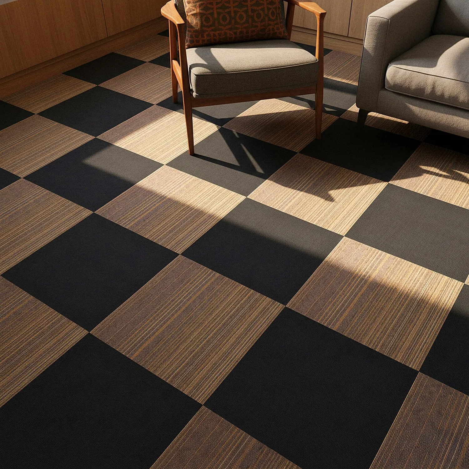 Koberec - Almeria Textilné dlaždice 24 ks. (hnedé nepravidelné pruhy)