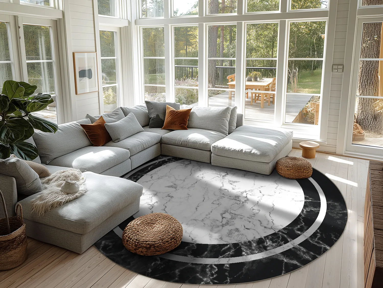 Kruhový koberec - Amaliada (čierna/biela)