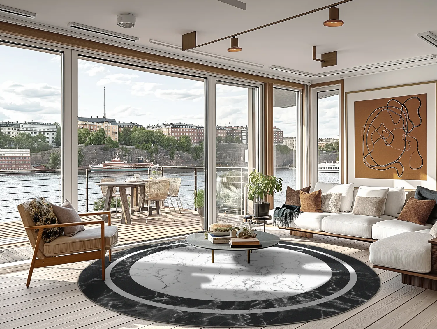 Kruhový koberec - Amaliada (čierna/biela)