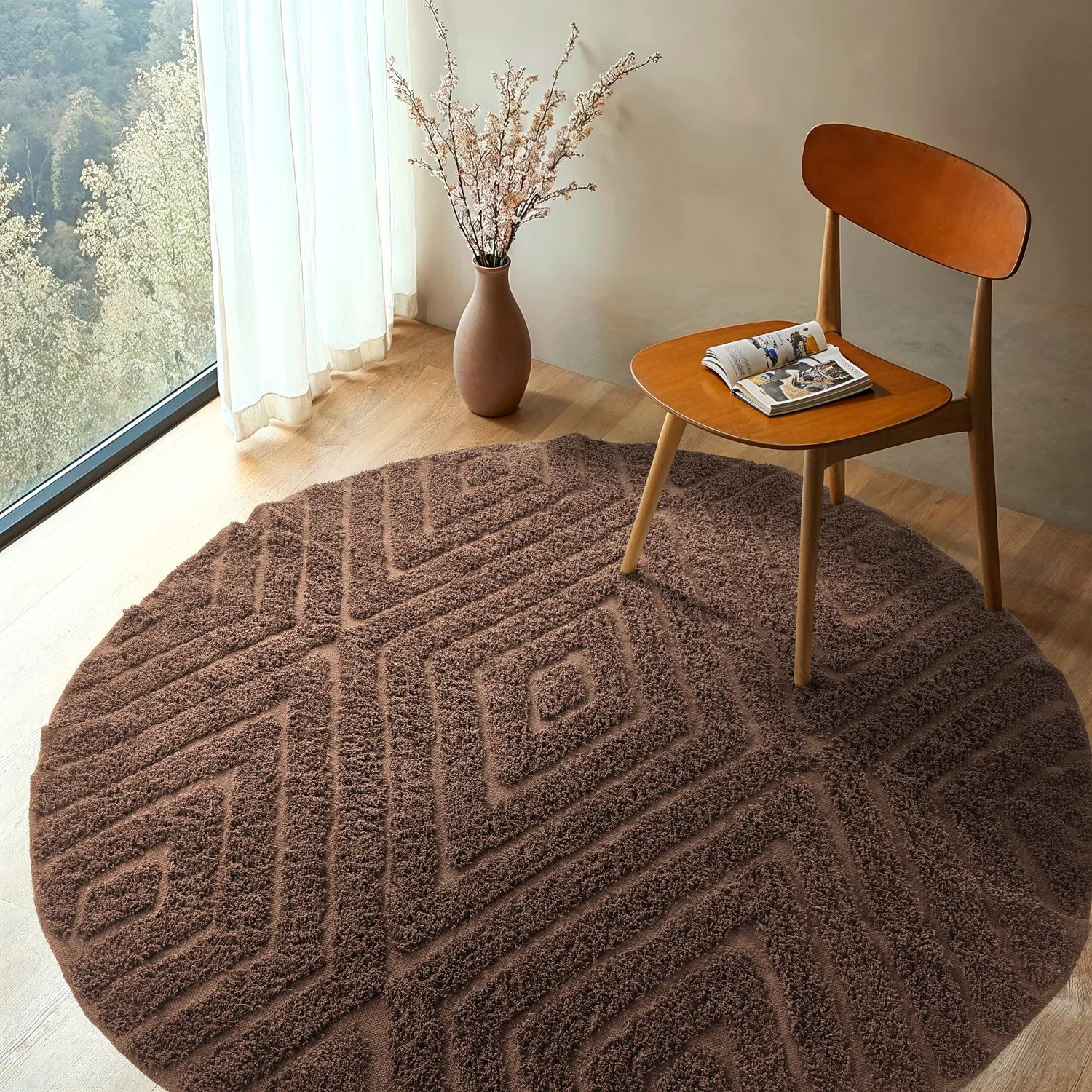 Kruhový koberec - Amberley Natural Cotton Shaggy (hnedá)