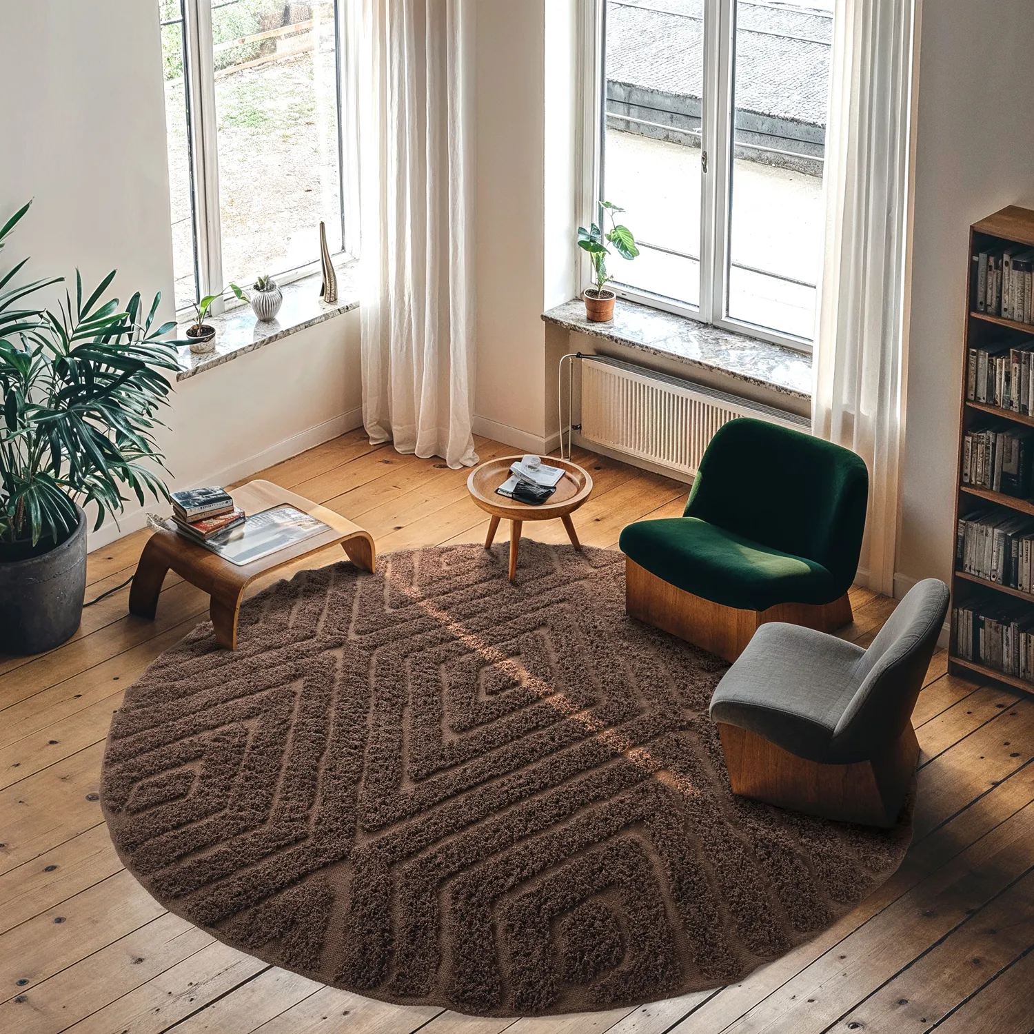 Kruhový koberec - Amberley Natural Cotton Shaggy (hnedá)