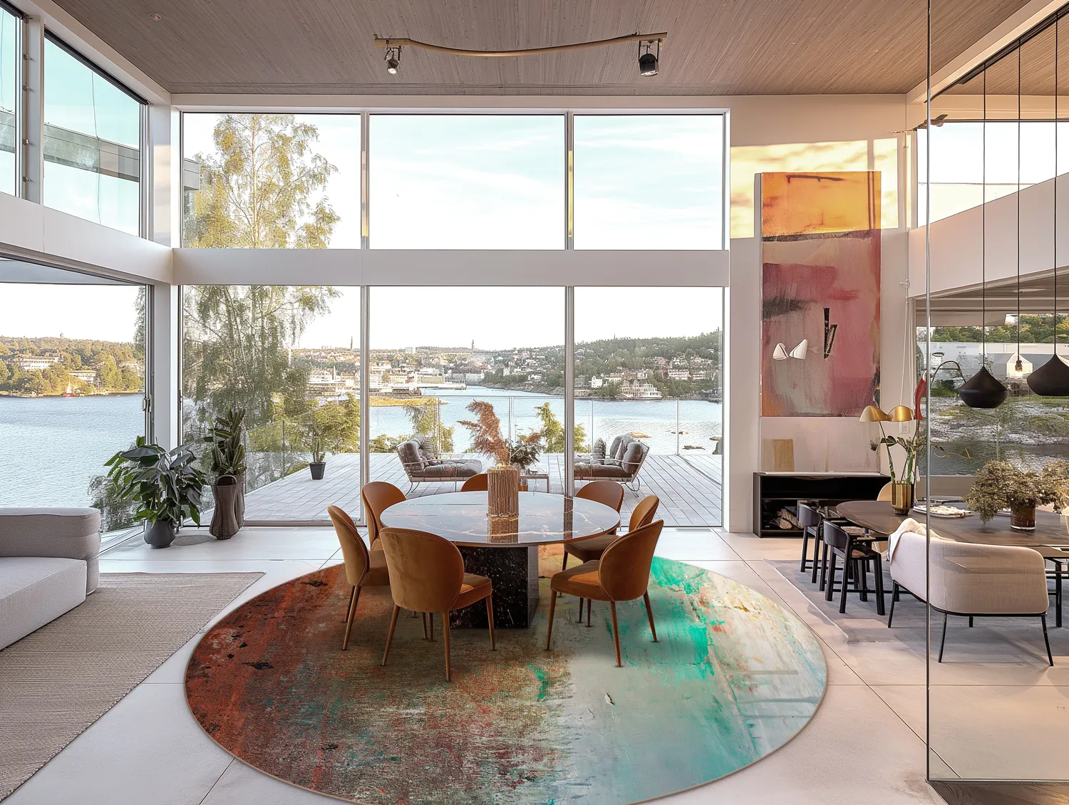 Kruhový koberec - Andali (šedá/červená/multicolor)