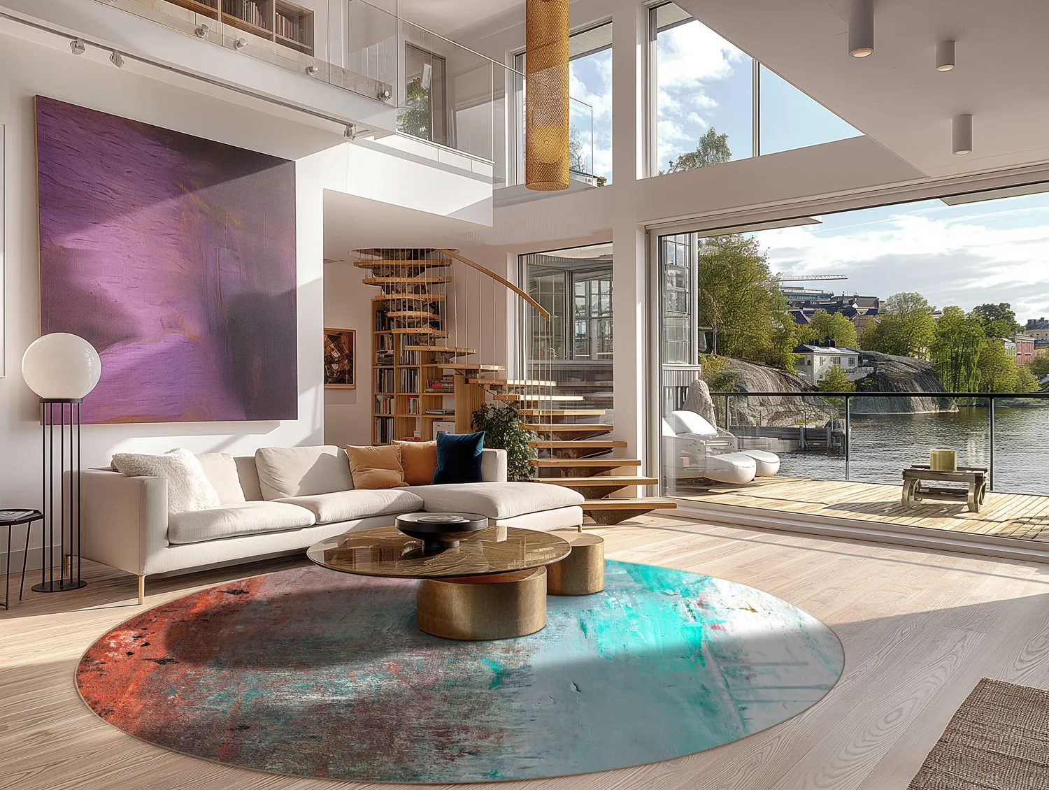 Kruhový koberec - Andali (šedá/červená/multicolor)