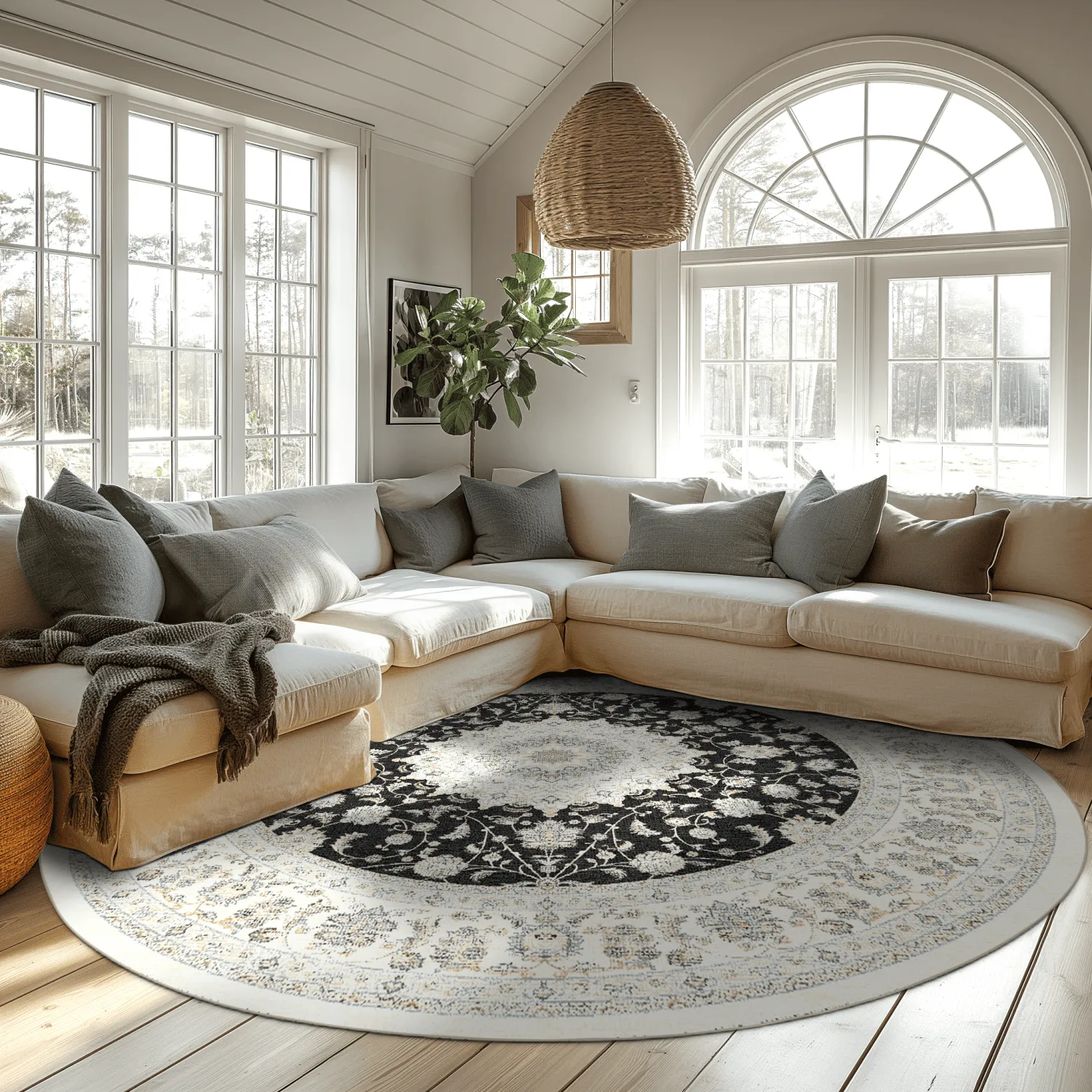 Kruhový koberec - Arabella (čierny)