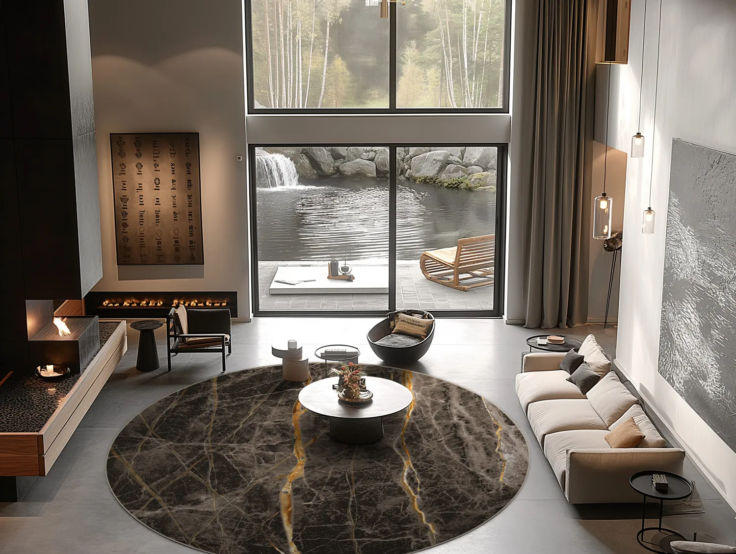 Kruhový koberec - Aris (čierny/zlatý)