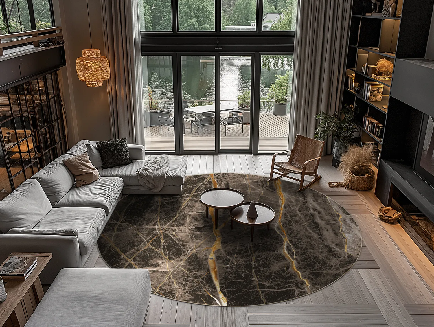 Kruhový koberec - Aris (čierny/zlatý)