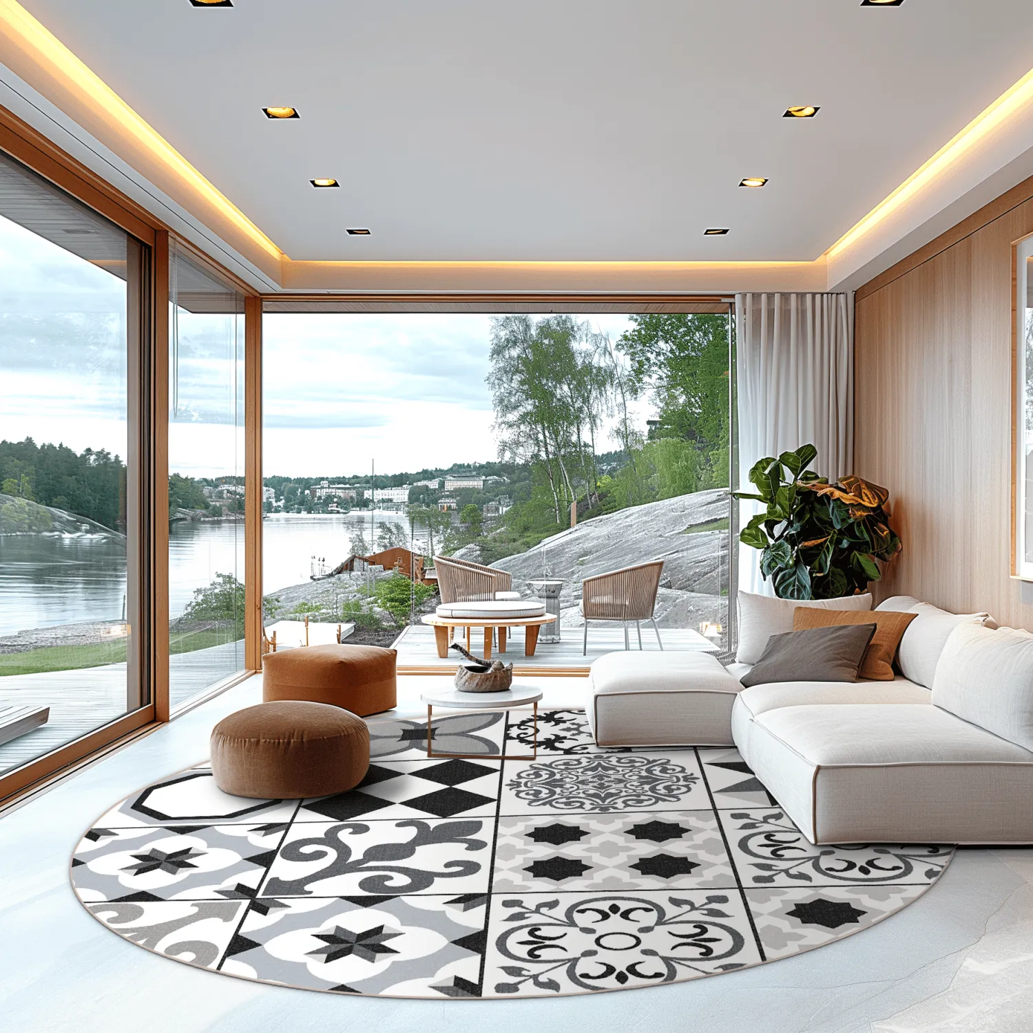 Kruhový koberec - Avent (béžový/čierny)