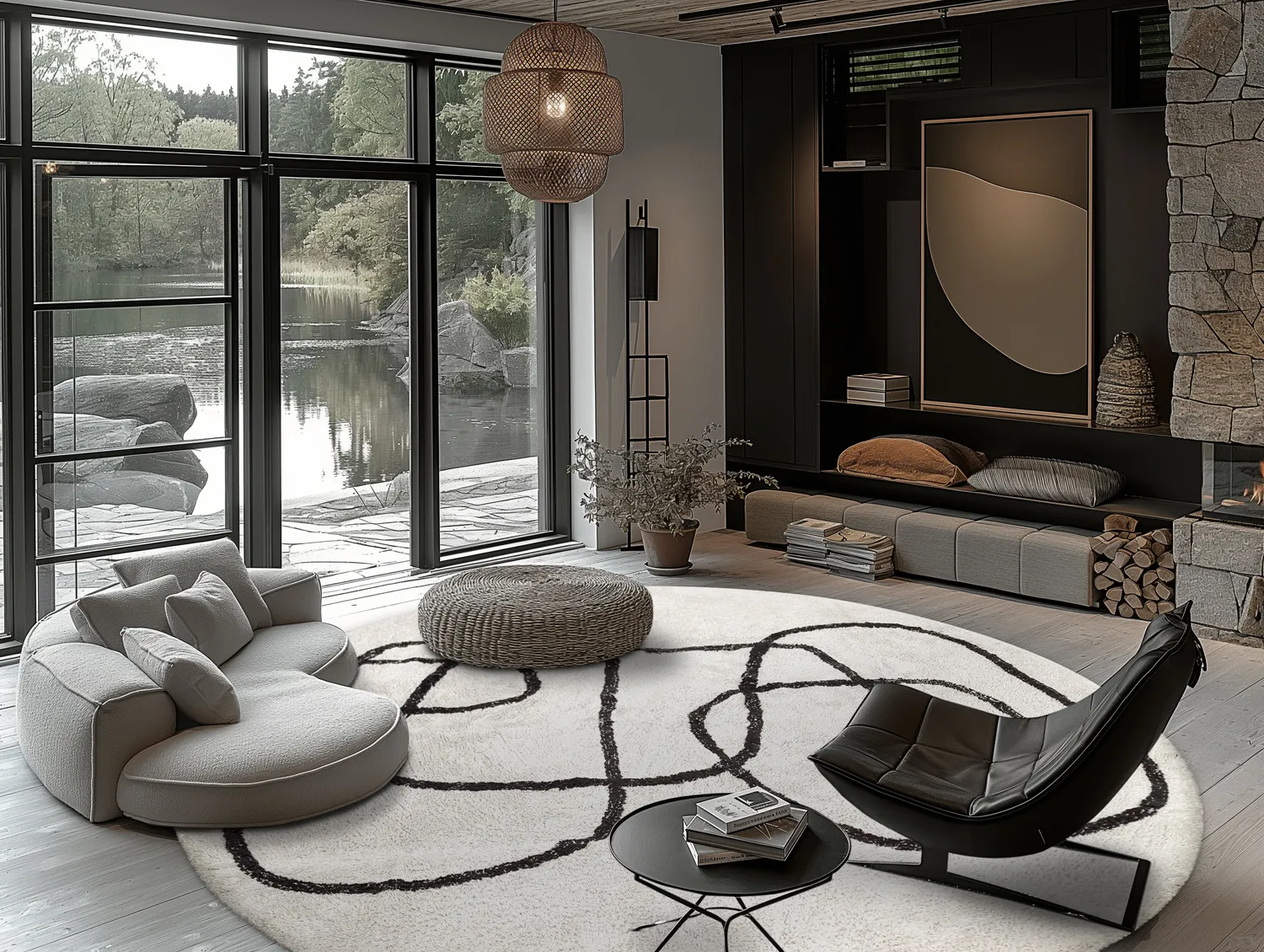 Kolo koberce - Bavello Natural Cotton Shaggy (offwhite/preto)