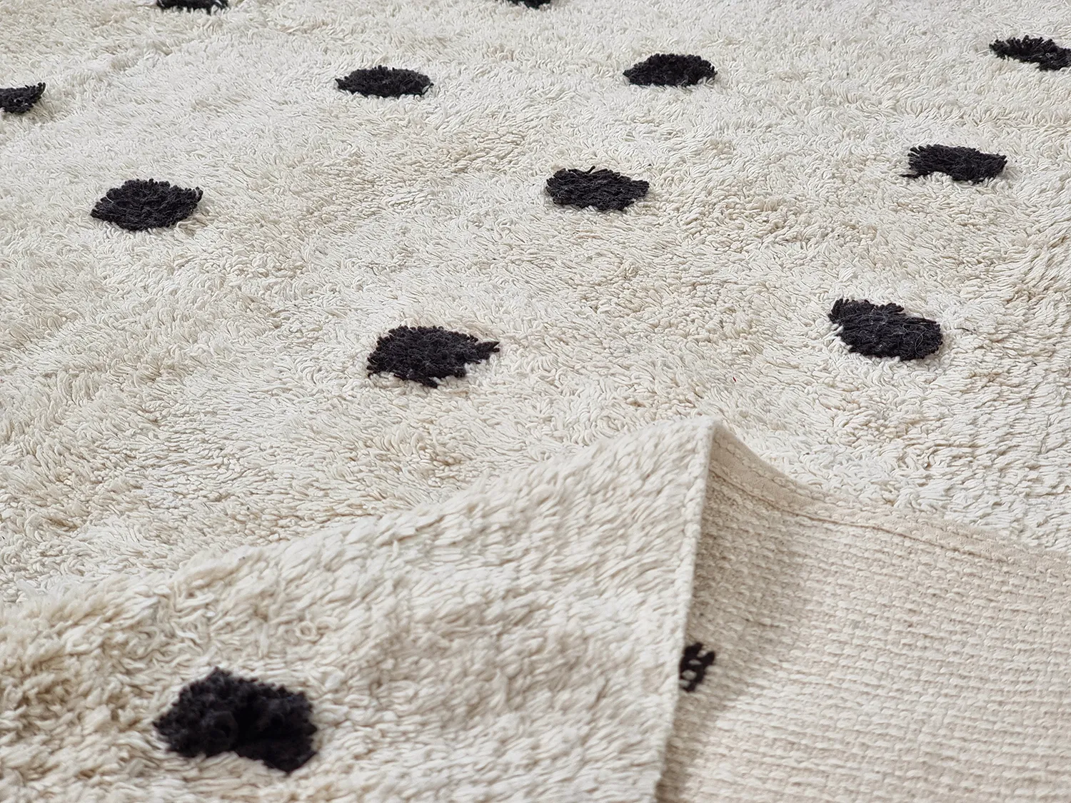 Kolo koberce - Belle Natural Cotton Shaggy (offwhite/preto)