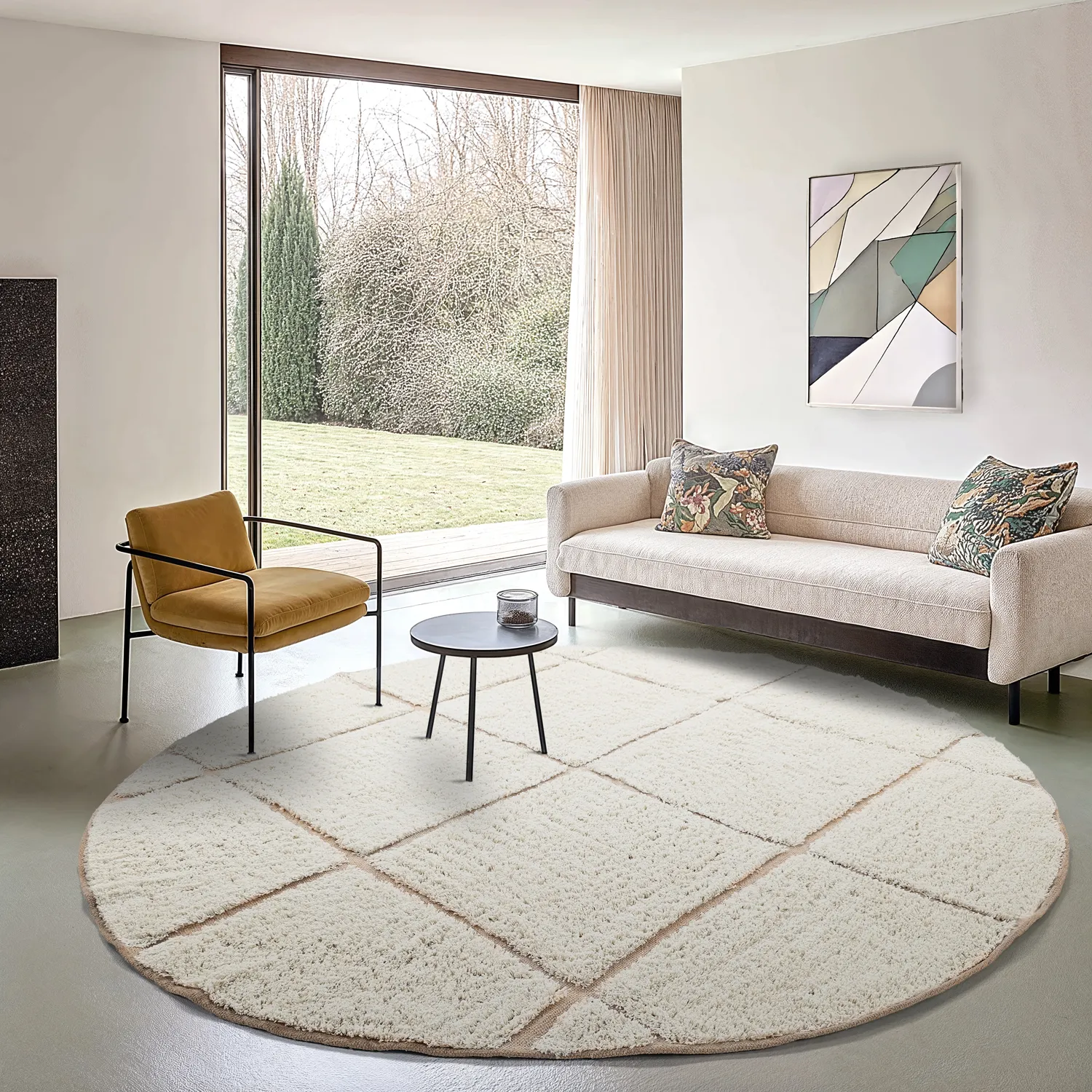 Kruhový koberec - Bellevue Natural Cotton Shaggy (špinavá biela/bežová)