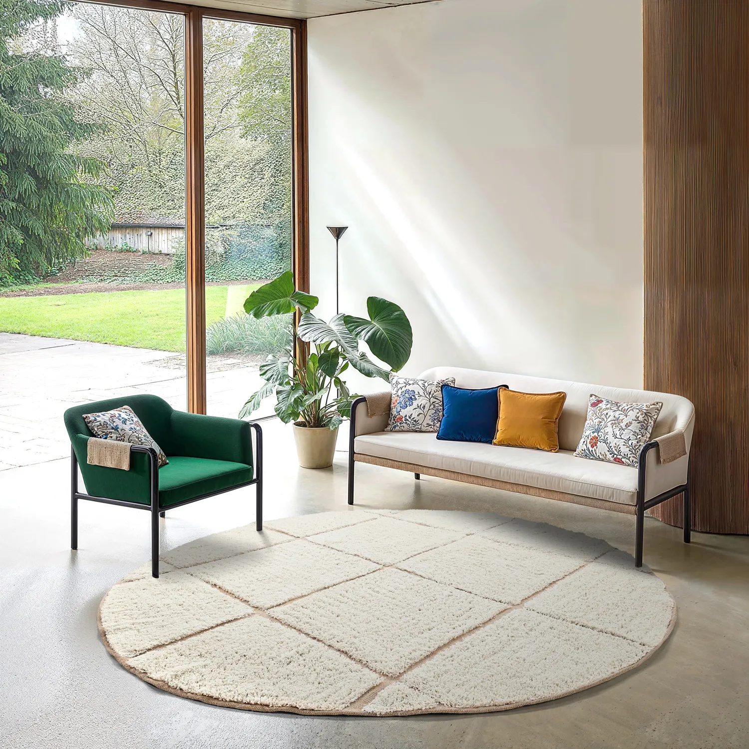 Kruhový koberec - Bellevue Natural Cotton Shaggy (špinavá biela/bežová)