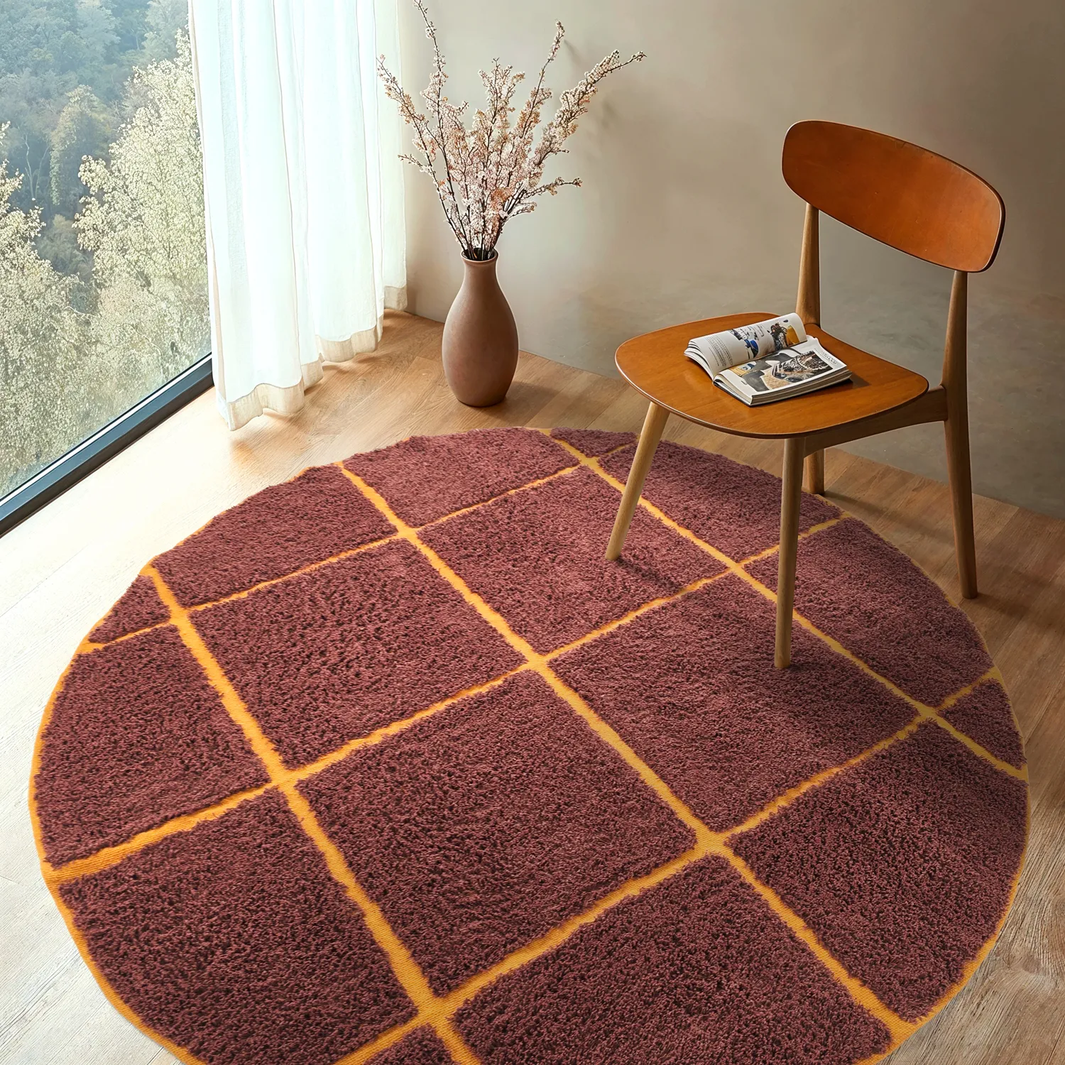 Kolo koberce - Bellevue Natural Cotton Shaggy (červená/oranžová)