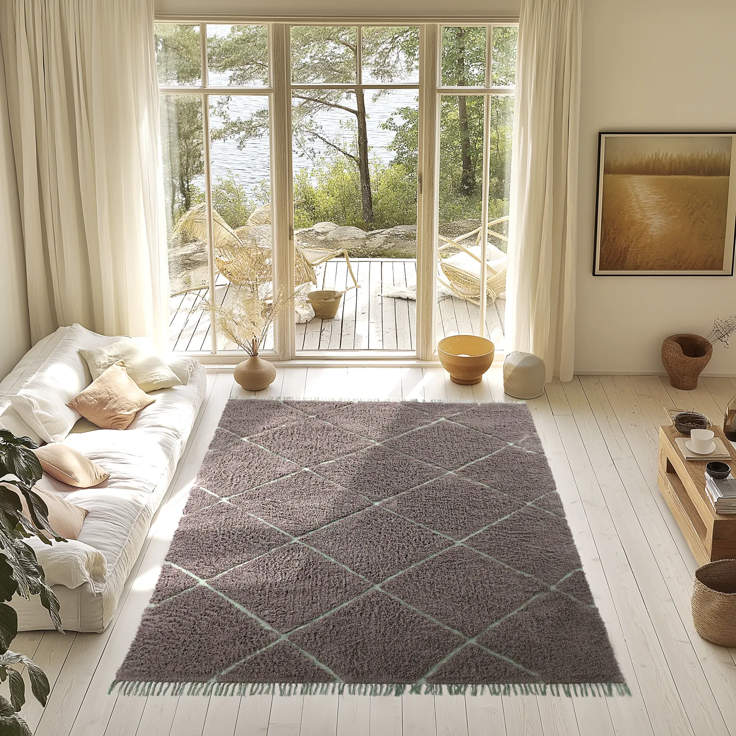 Koberce s dlhým vlasom - Bellevue Natural Cotton Shaggy (taupe/zelená)