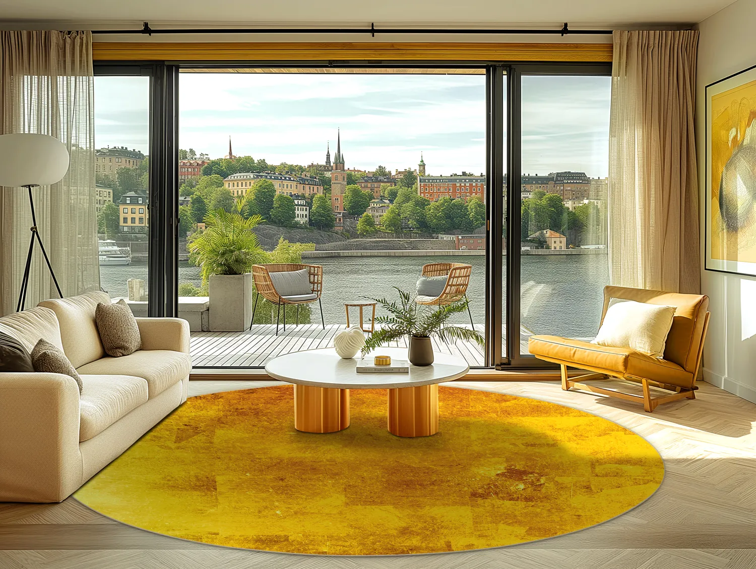 Kruhový koberec - Benali (zlatý)