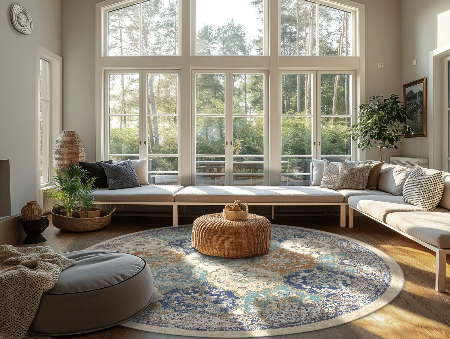 Kruhový koberec - Bohemia (modrý/multikolórový)