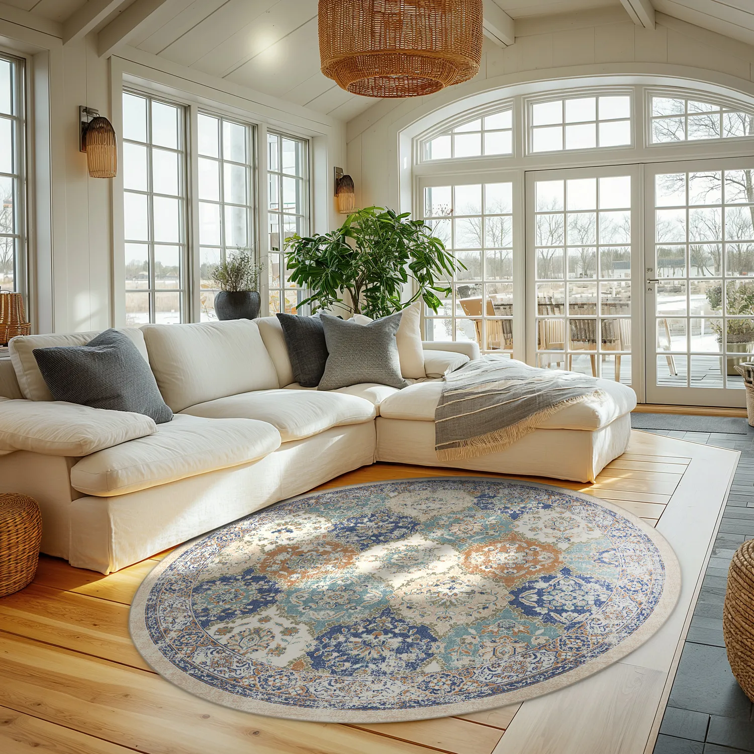 Kruhový koberec - Bohemia (modrý/multikolórový)