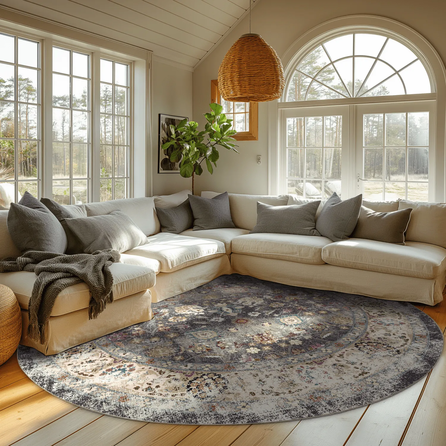 Kruhový koberec - Bouhjar (šedý/multicolor)